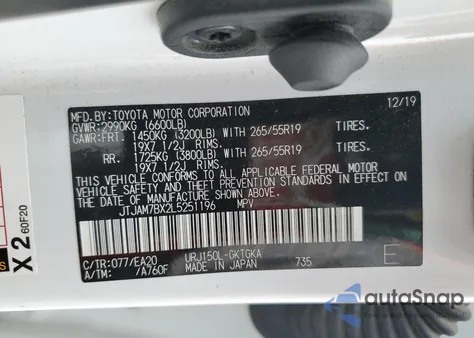 2020 Lexus Gx 460 Premium из США, поврежденный, VIN JTJAM7BX2L5251196